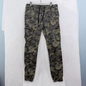 Guess Cargo Pants Mens M Green Camo Jogger Elastic Waist